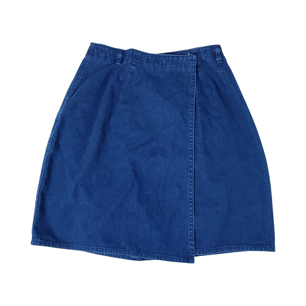 Route 66 Vintage Denim Wrap Skirt Blue Cotton A-Line Mini Size 7/8